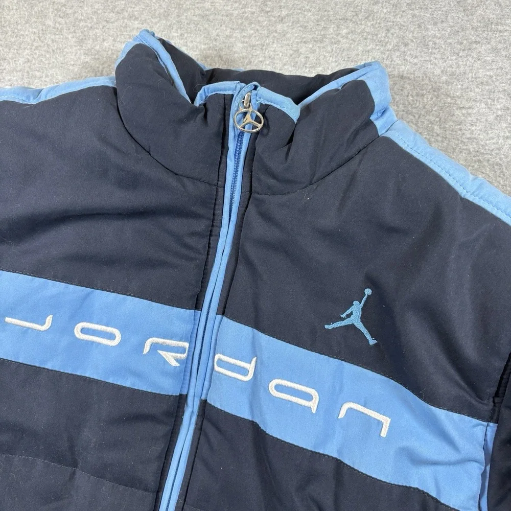 Vintage Jordan Puffer Jacket Men's M Navy Powder Blue Fleece Lined Spellout